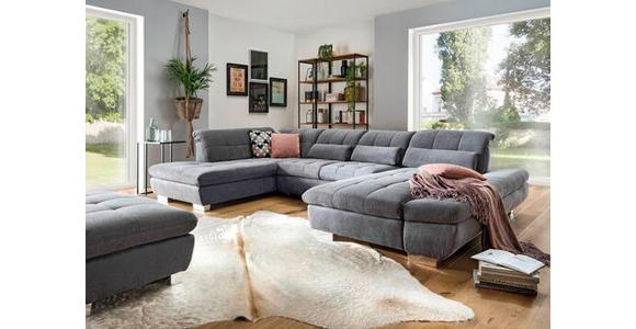 WOHNLANDSCHAFT in Mikrofaser Grau - Chromfarben/Grau, Design, Kunststoff/Textil (211/350/204cm) - Xora