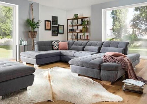 WOHNLANDSCHAFT Grau Flachgewebe - Chromfarben/Grau, Design, Kunststoff/Textil (211/350/204cm) - Xora