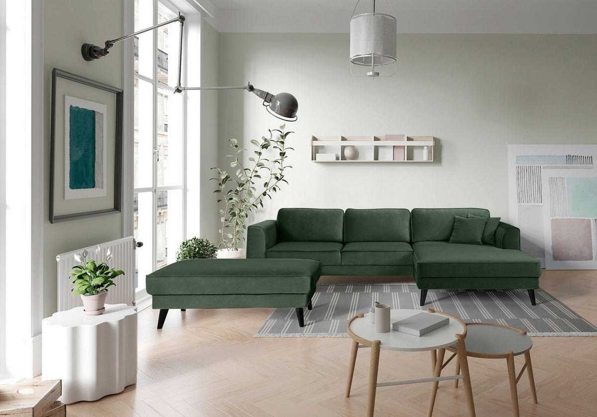 ECKSOFA LUMBER JACK Dunkelgrün Velours  - Wengefarben/Dunkelgrün, MODERN, Holz/Textil (277/167cm) - Trendmanufaktur