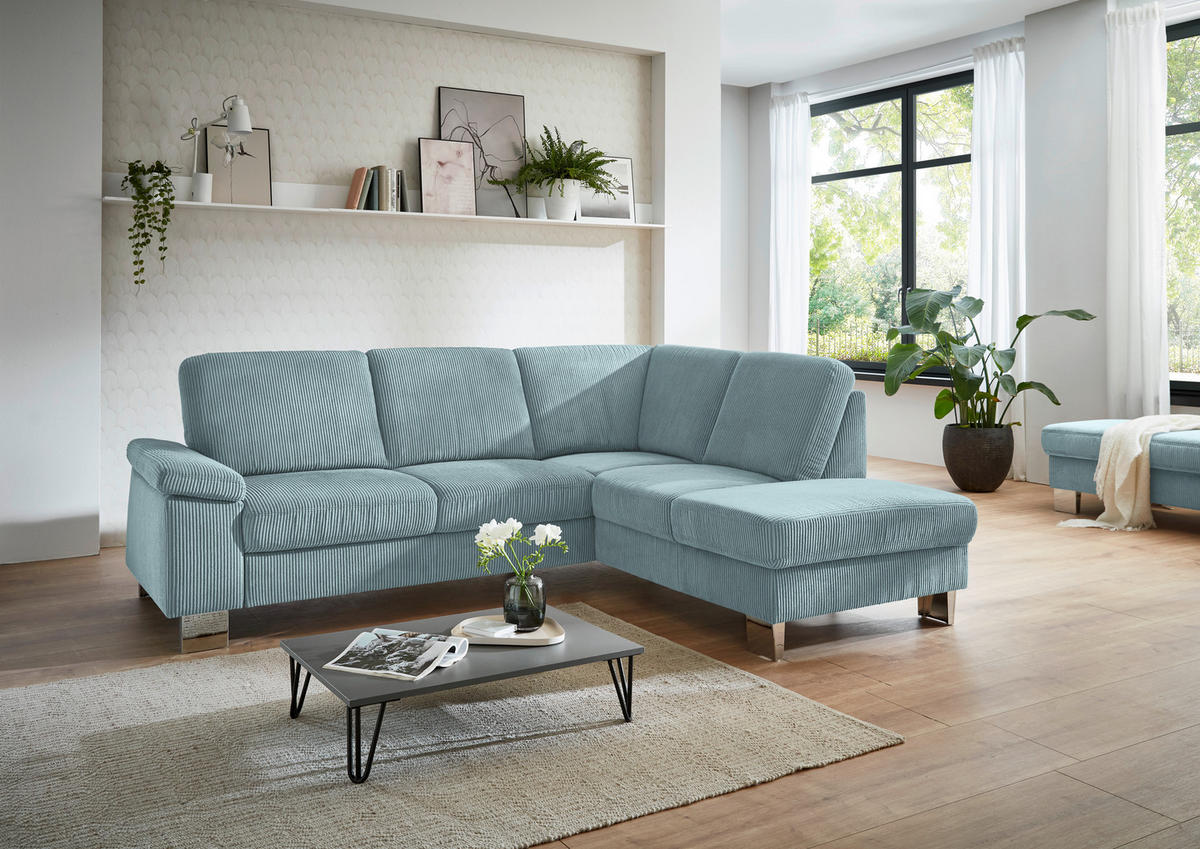 ECKSOFA in Cord Hellblau  - Edelstahlfarben/Hellblau, Konventionell, Textil/Metall (248/200cm) - Beldomo System