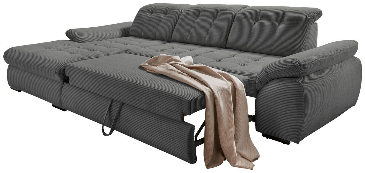 ECKSOFA in Cord Grau  - Schwarz/Grau, Modern, Textil/Metall (184/314cm) - Livetastic