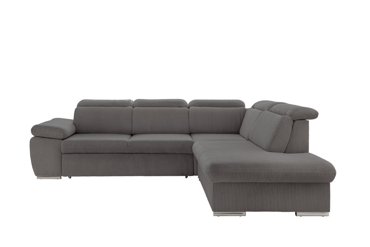 ECKSOFA Grau Cord  - Chromfarben/Grau, Design, Textil/Metall (283/228cm) - Livetastic
