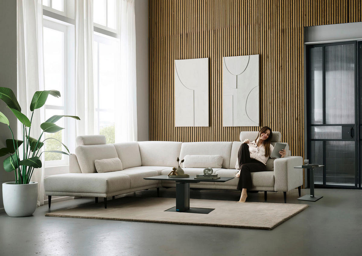 ECKSOFA Dieter Knoll Beige Chenille  - Beige/Schwarz, Design, Textil/Metall (254/303cm) - Dieter Knoll