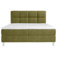 BOXBETT 140/200 cm,  in Olivgrün, gepolstertes Kopfteil, Bettkasten, Topper, H3 = fest  - Chromfarben/Olivgrün, Design, Holz/Holzwerkstoff (140/200cm) - Esposa