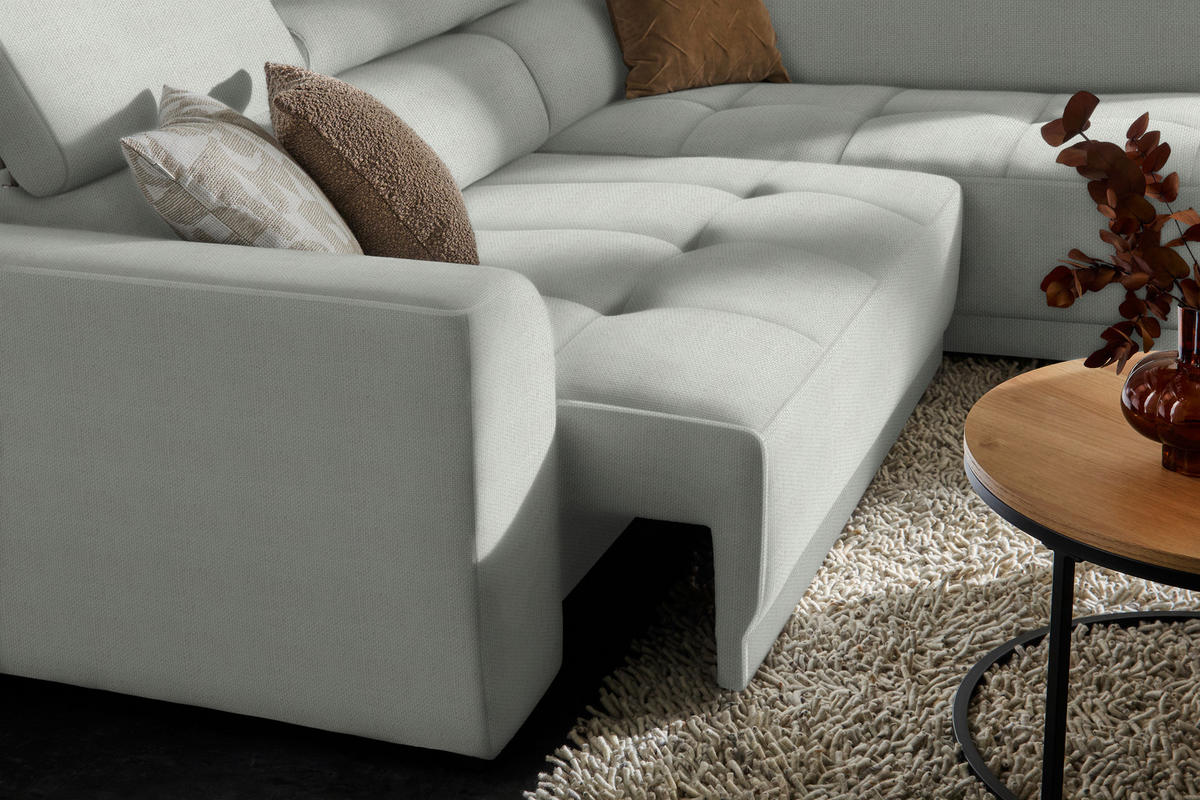 ECKSOFA in Struktur Silberfarben  - Silberfarben/Schwarz, Design, Kunststoff/Textil (284/205cm) - MID.YOU