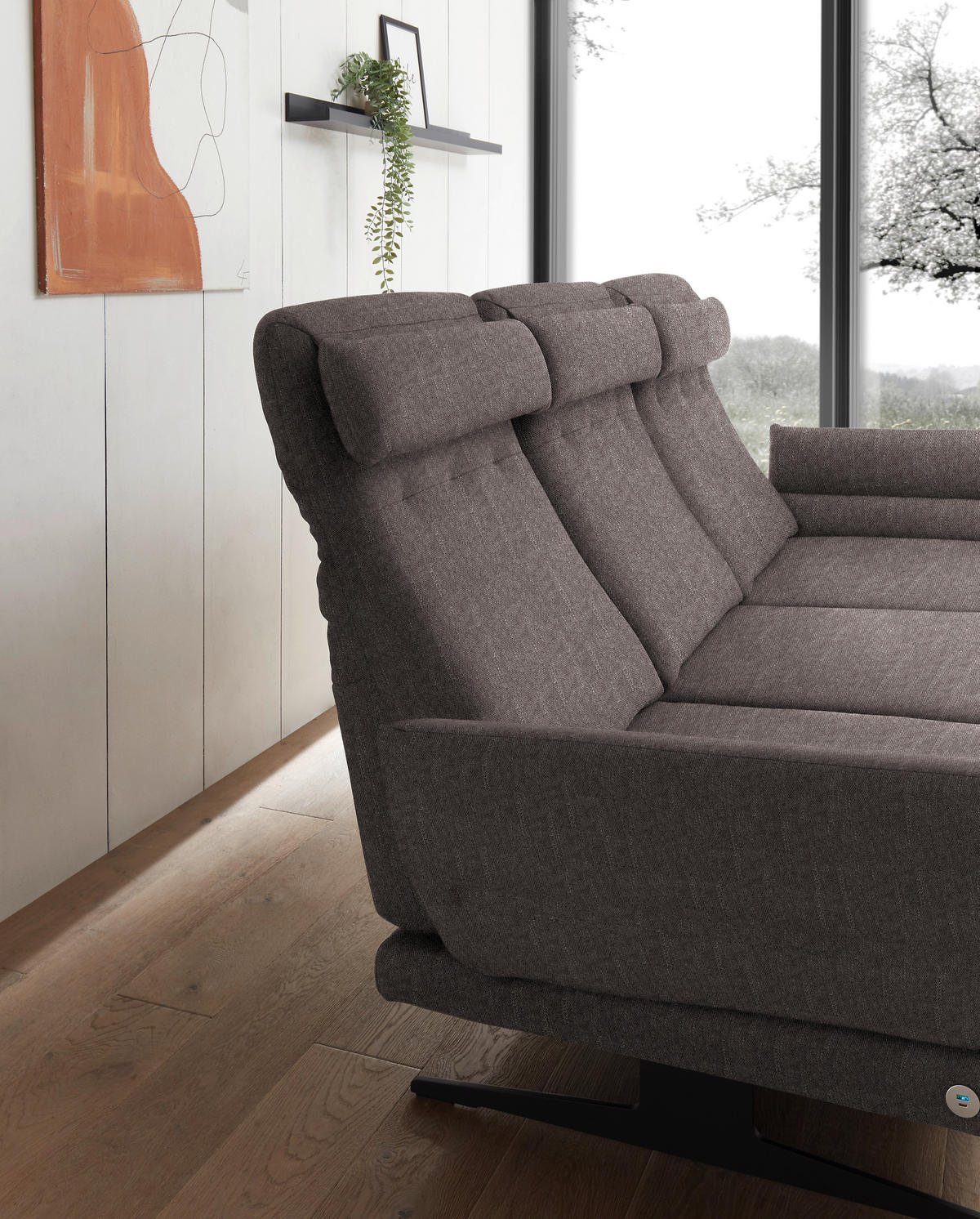 ECKSOFA in Flachgewebe Greige  - Greige/Schwarz, Design, Textil/Metall (279-327/176-217cm) - Dieter Knoll