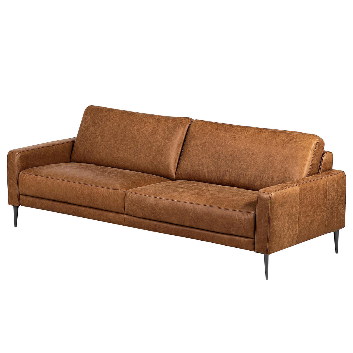 3,5-SITZER SPRING in Lederlook Echtleder Braun  - Schwarzchrom/Braun, Design, Leder/Textil (207/85/92cm) - Livetastic