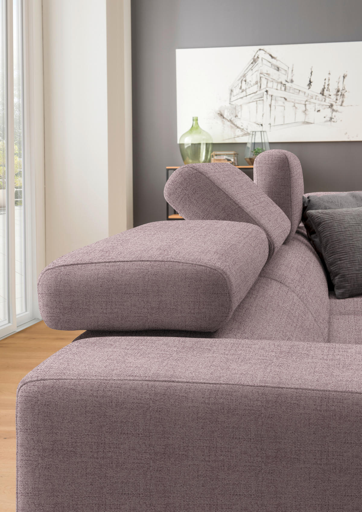 ECKSOFA in Chenille Altrosa  - Chromfarben/Altrosa, Design, Textil (301/207cm) - Xora