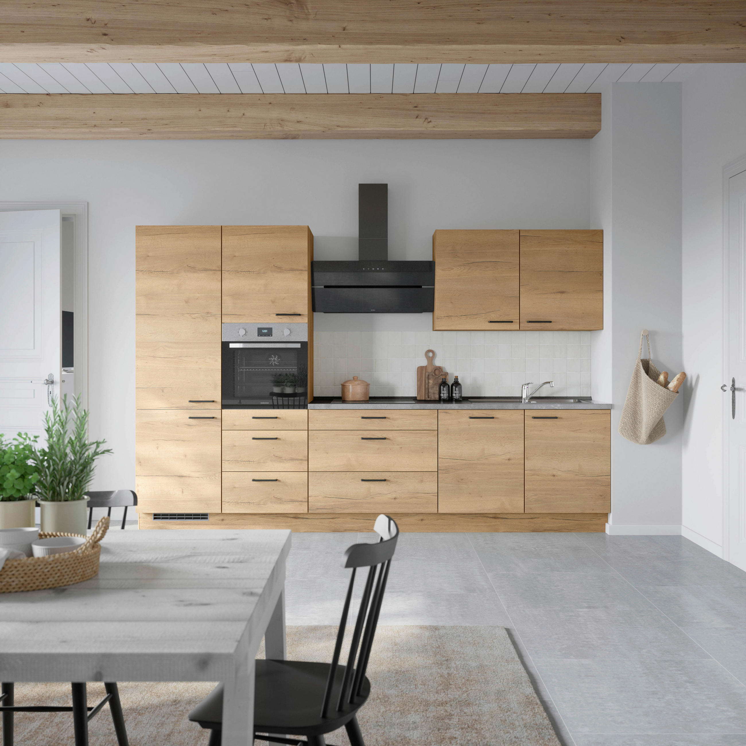 KÜCHENBLOCK Structura 330 cm  in Eichefarben, Schieferfarben  - Schieferfarben/Eichefarben, MODERN, Holzwerkstoff/Metall (330cm) - Nobilia