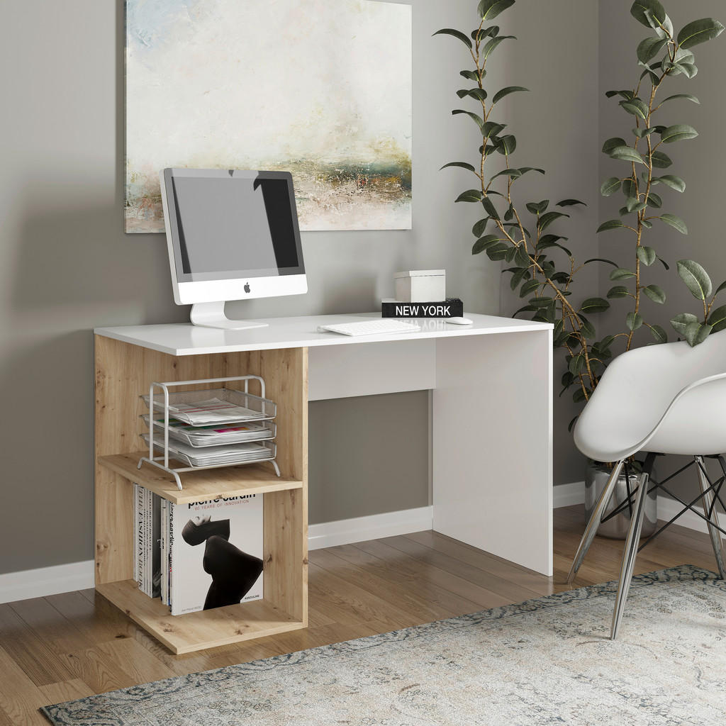 Thumbnail - Mid.you Schreibtisch, Weiß, Wildeiche, Holzwerkstoff, C-Form, 75x60x120 cm, Fsc, Regal, Arbeitszimmer, Schreibtische, Bü...