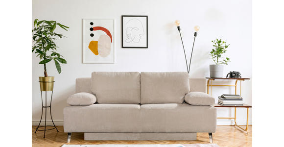 SCHLAFSOFA Cord Creme Rückenkissen, Armlehnenkissen, Bettkasten, Rücken echt  - Chromfarben/Creme, Design, Textil/Metall (197/92/88cm) - Novel