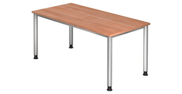 SCHREIBTISCH höhenverstellbar, in verschiedenen Holz-Dekoren erhältlich  - Silberfarben/Nussbaumfarben, KONVENTIONELL, Holzwerkstoff/Metall (160/80/68,5-81cm) - Venda