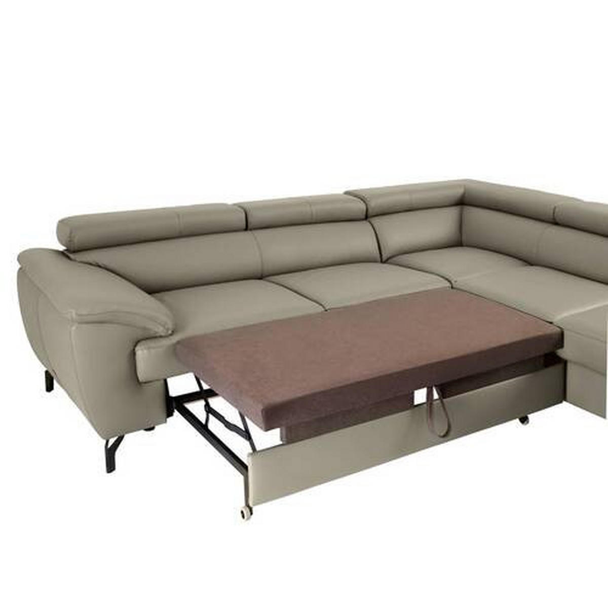ECKSOFA in Echtleder Schlammfarben  - Schlammfarben/Schwarz, Design, Leder/Metall (256/220cm) - Celina Home
