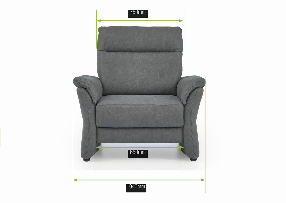 SESSEL Mikrofaser Grau  - Schwarz/Grau, Konventionell, Kunststoff/Textil (104/98/91cm) - Elegando