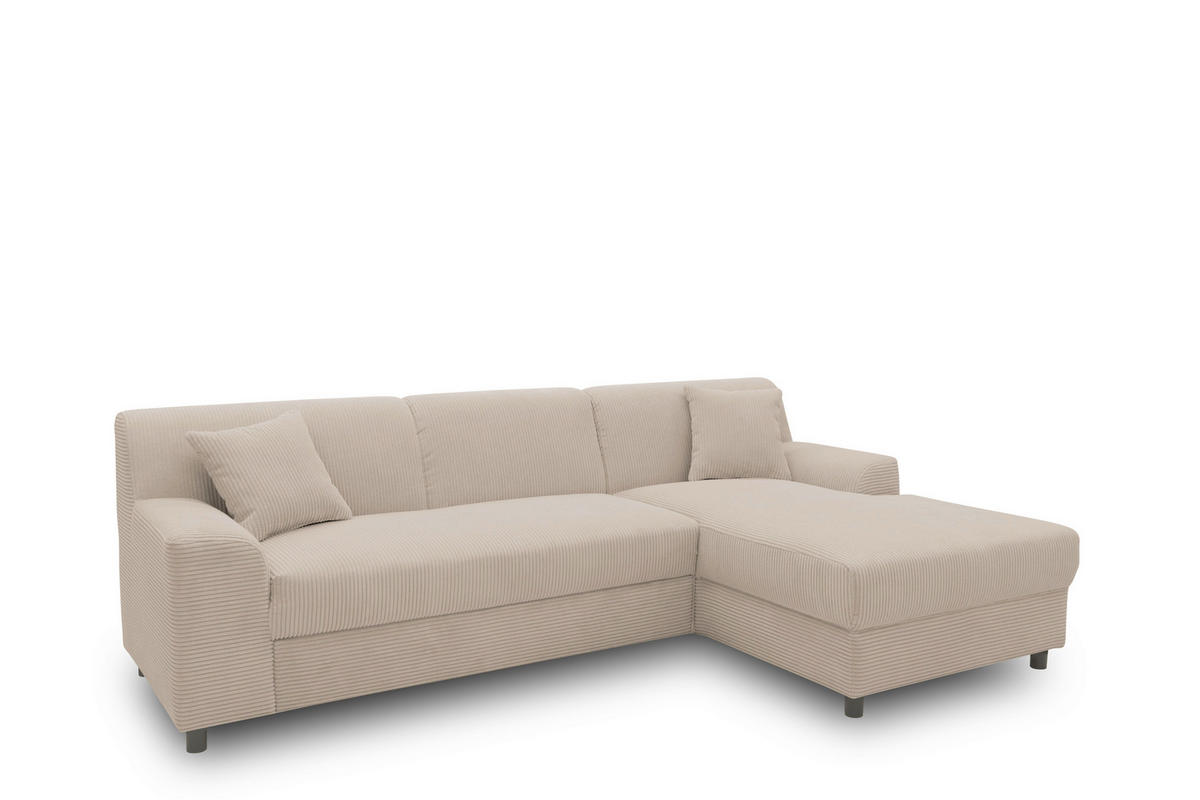 ECKSCHLAFSOFA  CAPRI 2 Taupe Cord  - Taupe/Schwarz, Basics, Kunststoff/Textil (241/146cm) - MID.YOU