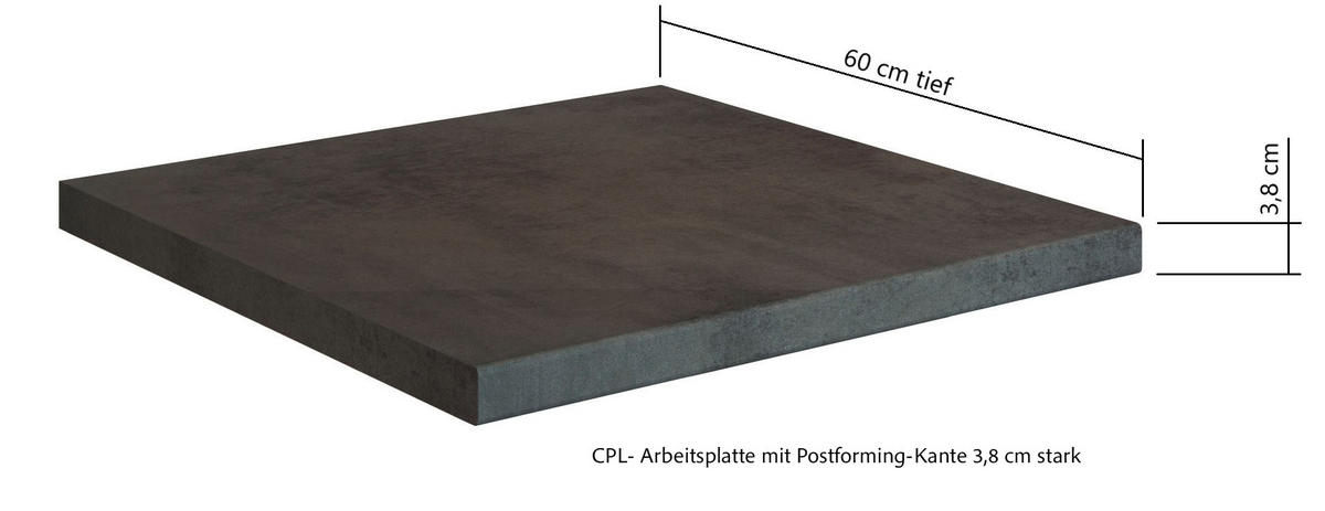 KÜCHENBLOCK 240 cm   in Graphitfarben, Eiche Wotan  - Schieferfarben/Eiche Wotan, Basics, Holzwerkstoff/Metall (240cm) - Held
