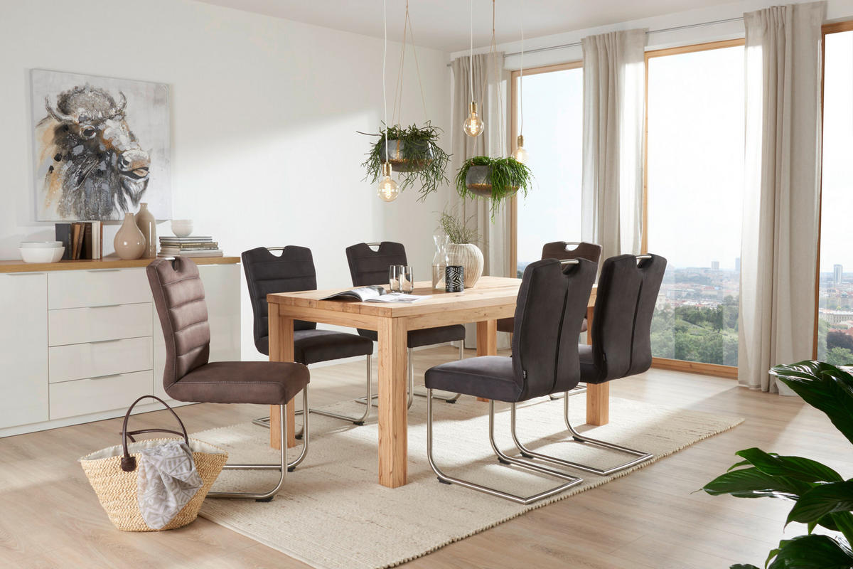 Scaun Bucatarie din metal, textil, maro, culoare inox - maro/gri deschis, Design, metal/textil (46/96/59cm) - Novel