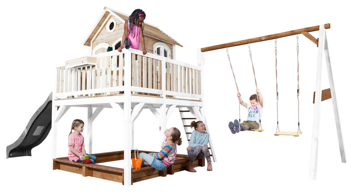 SPIELTURM 613/291/277 cm  - Braun/Weiß, KONVENTIONELL, Holz (613/291/277cm) - Ambia Garden