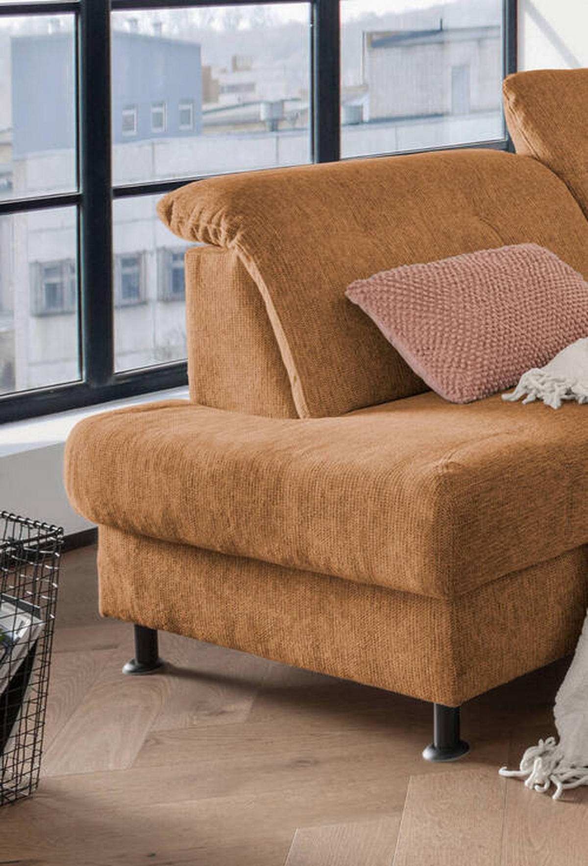 ECKSOFA in Chenille Currygelb  - Currygelb/Schwarz, Modern, Textil/Metall (198/270cm) - Livetastic