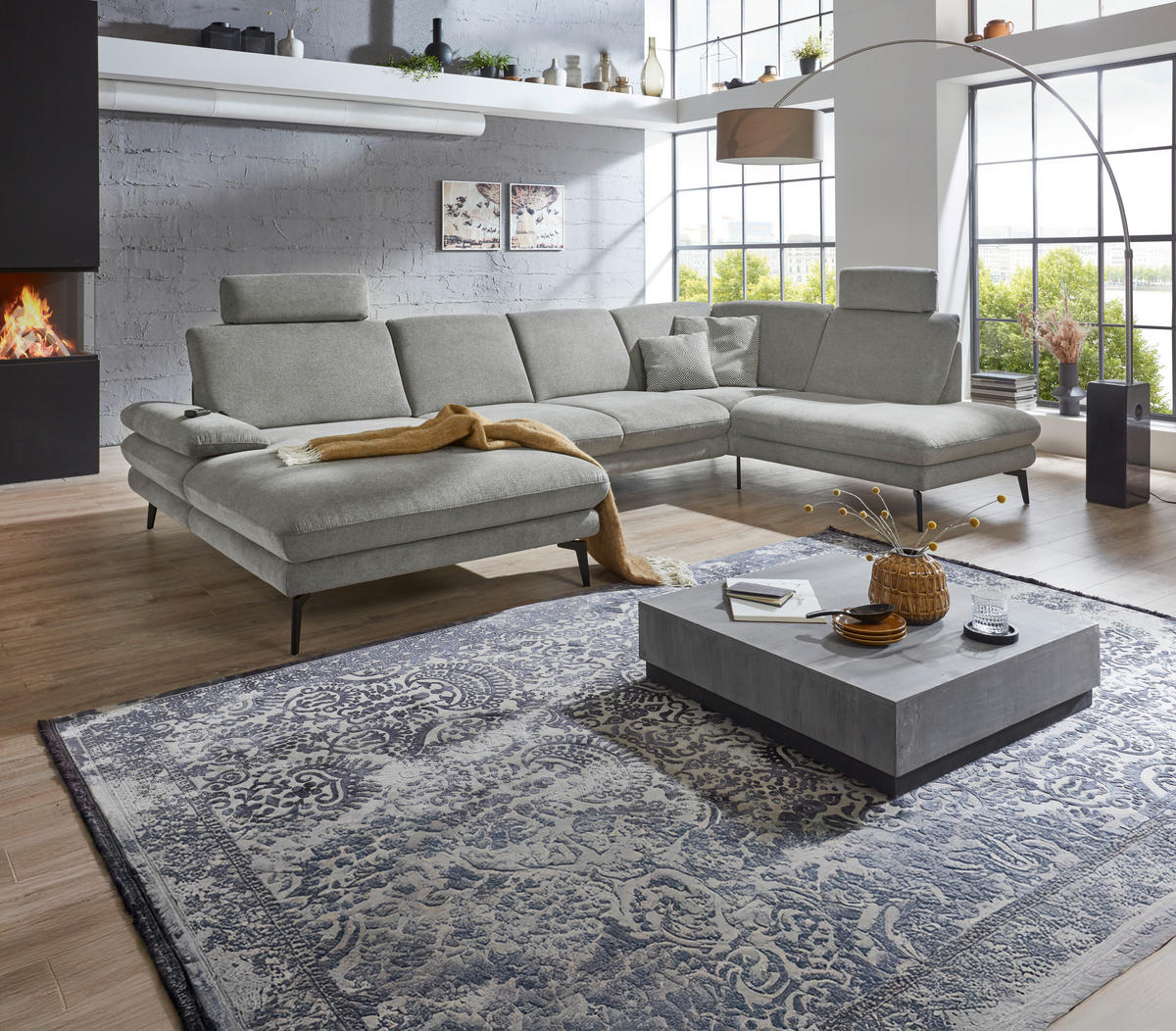 WOHNLANDSCHAFT in Webstoff Grau  - Schwarz/Grau, Design, Textil/Metall (180/344/208cm) - Dieter Knoll