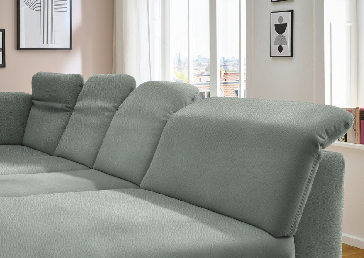 WOHNLANDSCHAFT Chenille Hellgrau  - Hellgrau/Schwarz, Design, Textil/Metall (255/369/198cm) - Beldomo Style