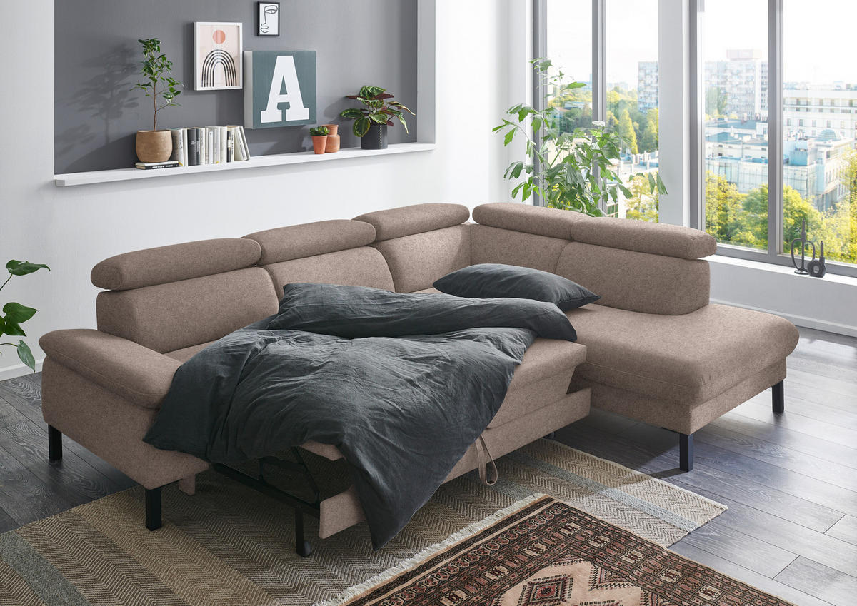 ECKSOFA in Flachgewebe Taupe  - Taupe/Schwarz, Design, Holzwerkstoff/Textil (272/217cm) - Pure Home Comfort