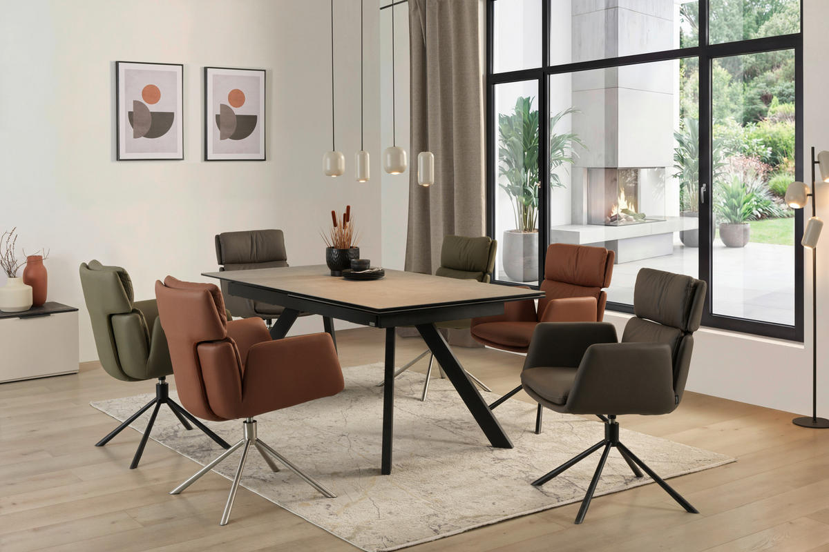 ESSTISCH in Metall, Glas, Keramik 180-260/95/76 cm  - Schwarz/Grau, Design, Glas/Keramik (180-260/95/76cm) - Novel