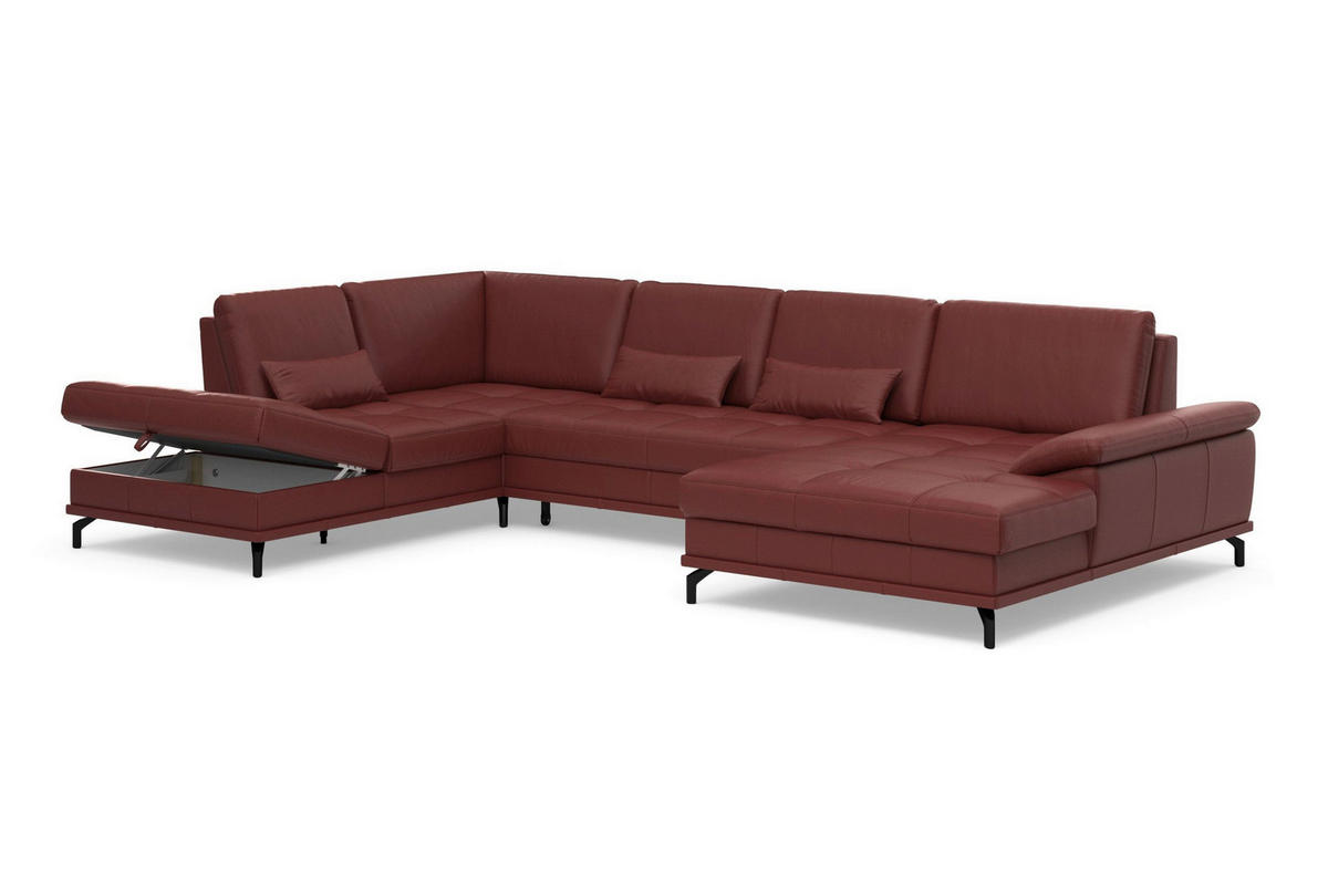 WOHNLANDSCHAFT COSTELLO E Rotbraun Kombination Echtleder/Stoff Mikrofaser  - Rotbraun/Schwarz, Basics, Leder/Textil (223/363/176cm) - Sit & More