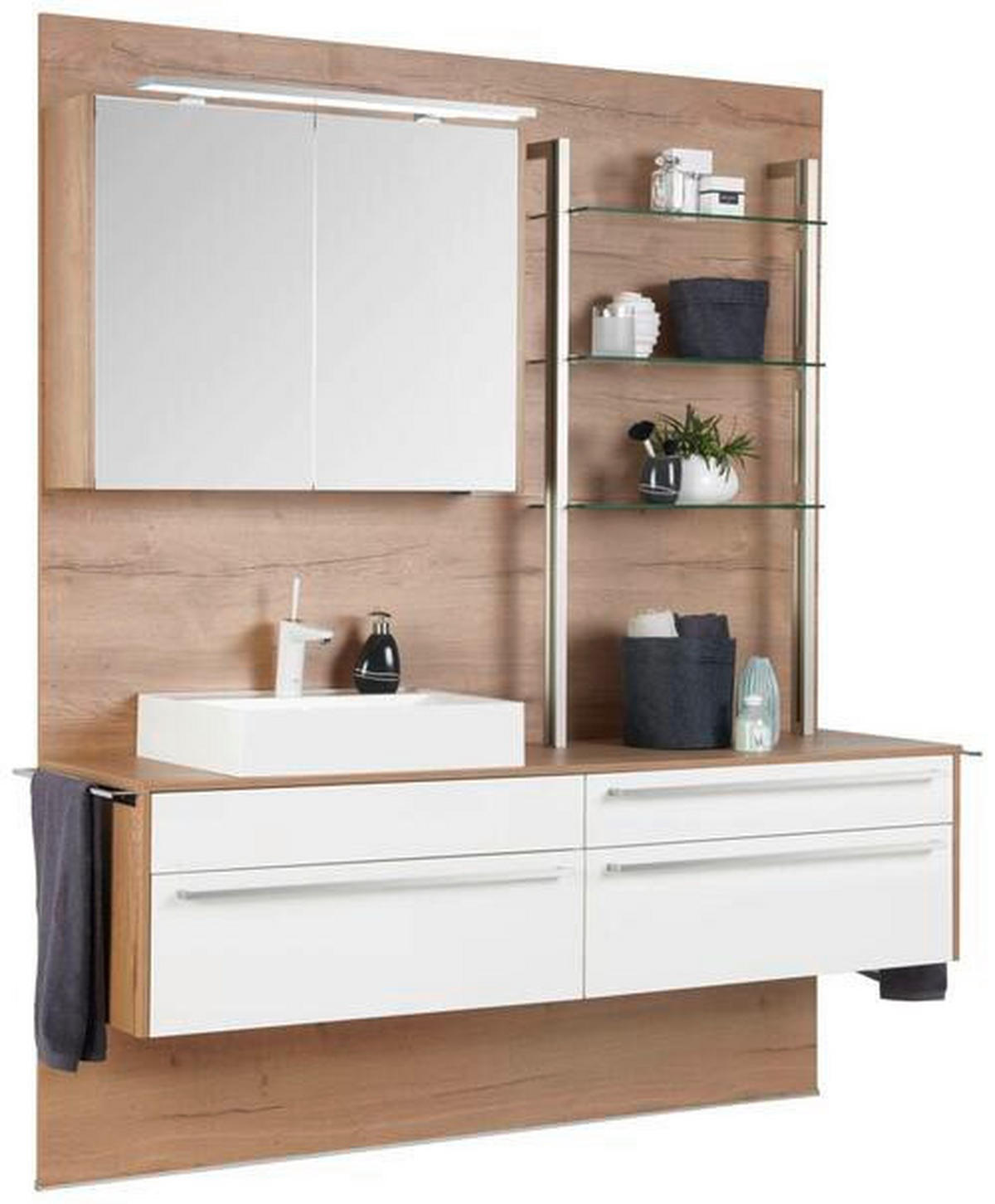 BADEZIMMER  in 197,8 cm  - Weiss/Eichefarben, Modern, Glas/Holzwerkstoff (197,8cm) - Celina Home