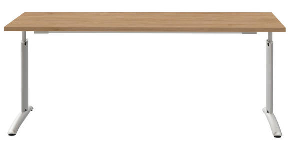 SCHREIBTISCH 180/80/70-82 cm  in Eichefarben, Alufarben  - Eichefarben/Alufarben, KONVENTIONELL, Holzwerkstoff/Metall (180/80/70-82cm) - Moderano