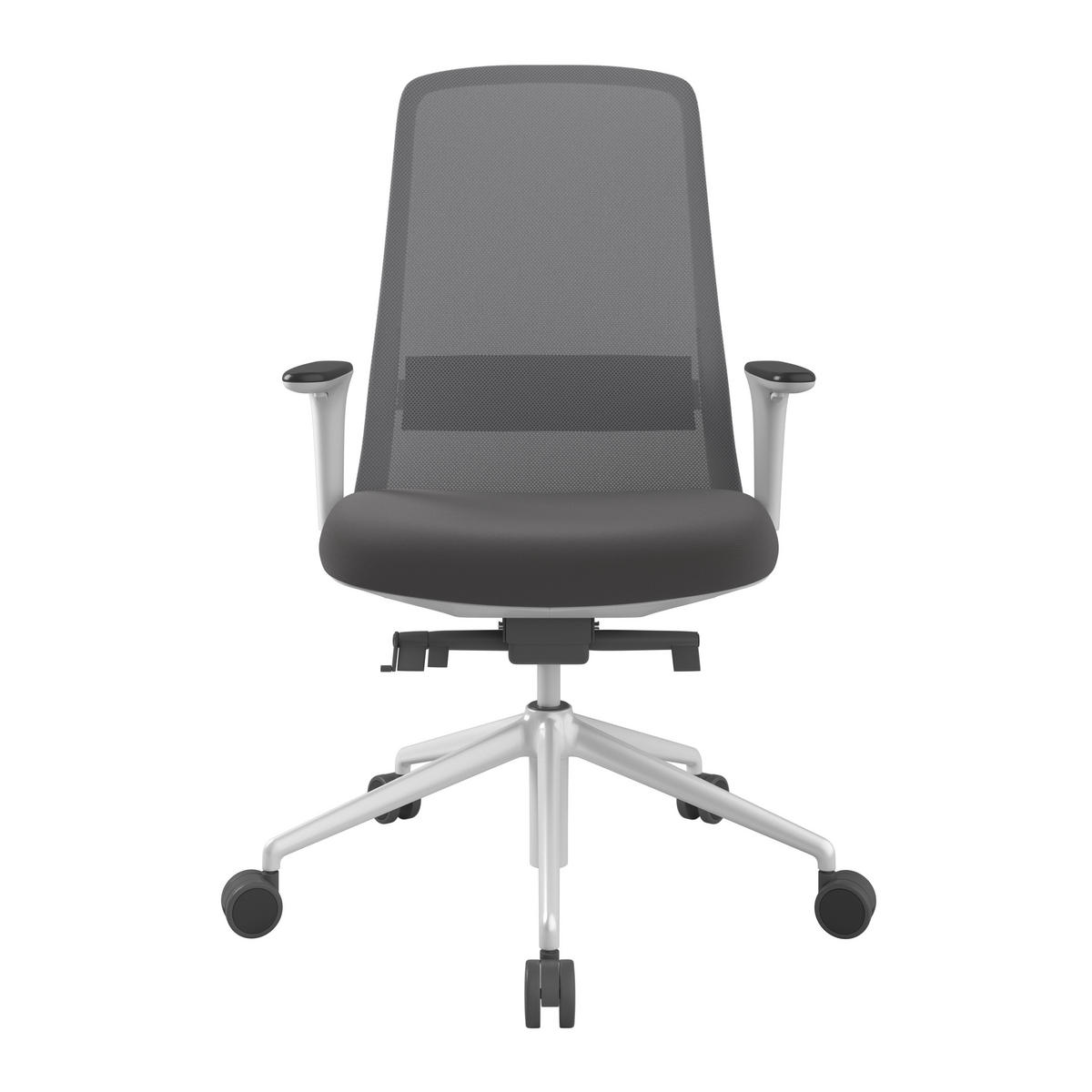 DREHSTUHL Grau, Weiß, Dunkelbraun  - Dunkelbraun/Weiß, MODERN, Leder/Kunststoff (70/103-115/70cm)