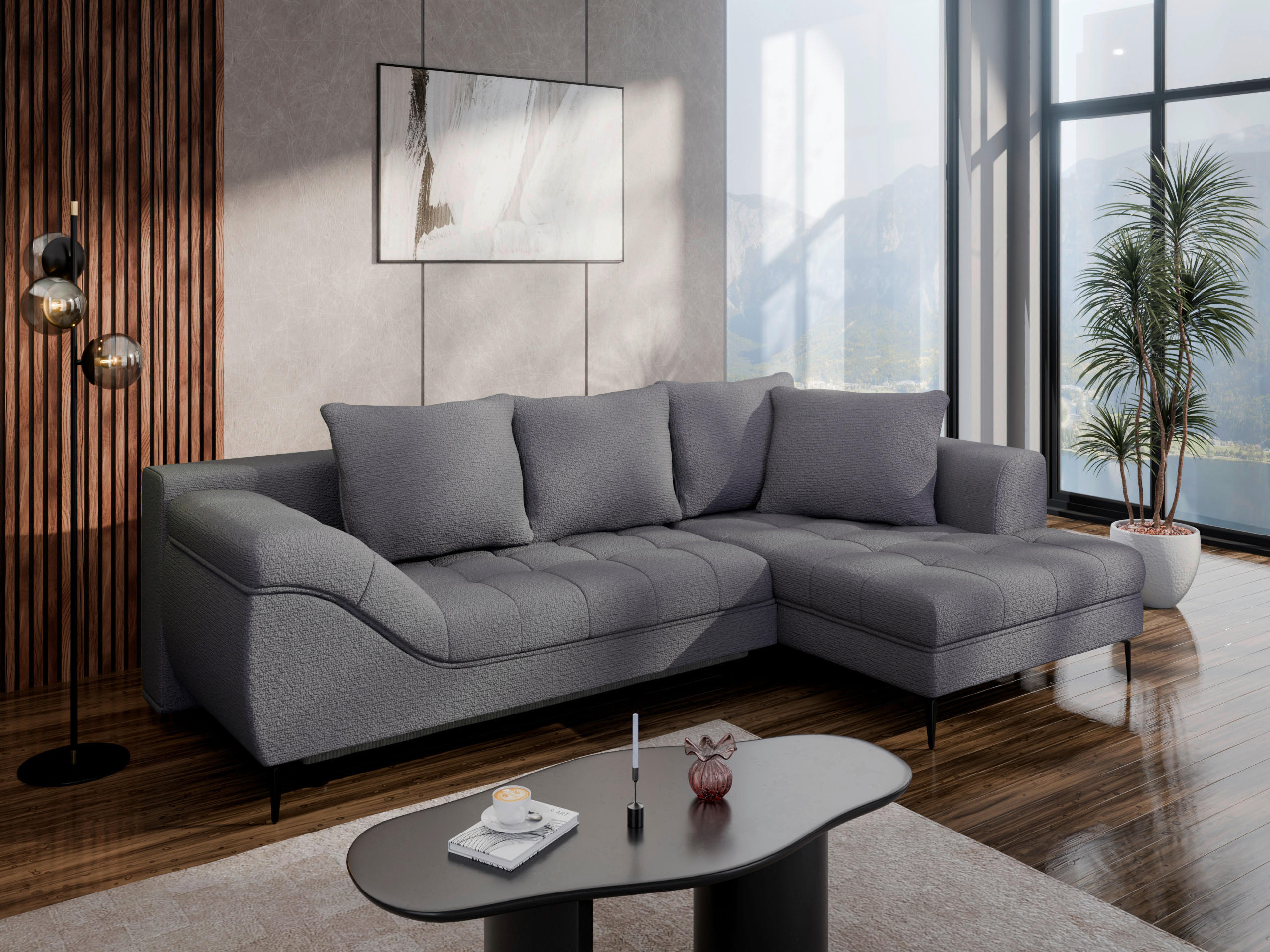 ECKSOFA Anthrazit Struktur, Bouclé  - Anthrazit/Schwarz, Design, Textil (177/276cm) - MID.YOU