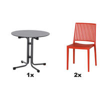 GARTENGARNITUR 3-teilig Stahl  - Anthrazit/Rot, Basics, Kunststoff/Metall (80/80/80cm) - Siena Garden
