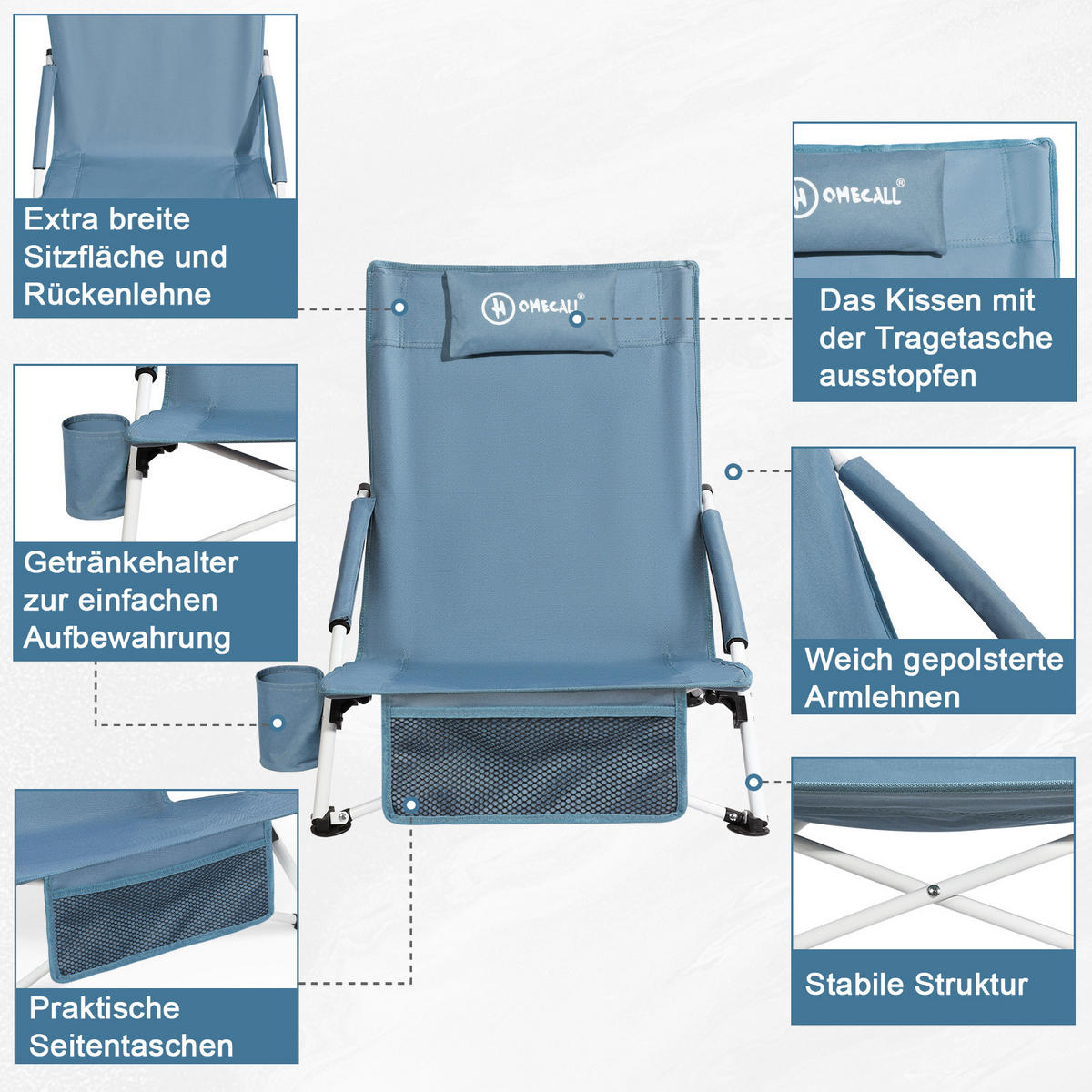 STRANDSTUHL Stahl Blau, Silberfarben  - Blau/Silberfarben, Basics, Textil/Metall (55/60/65cm) - Modante