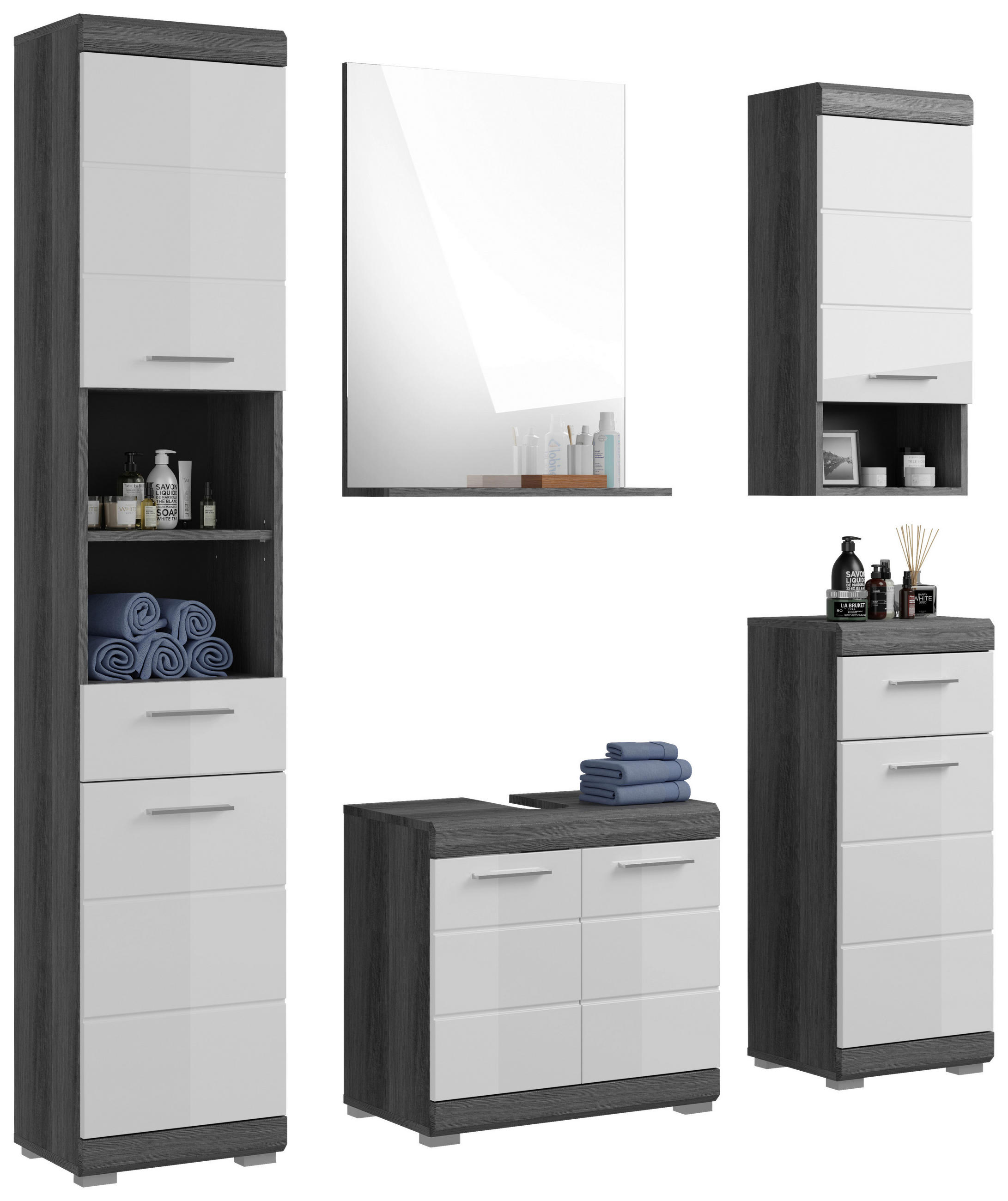 KÚPEĽŇA antracitová, sivá, biela s vysokým leskom  - sivá/biela s vysokým leskom, Modern, kompozitné drevo/plast (134cm) - MID.YOU