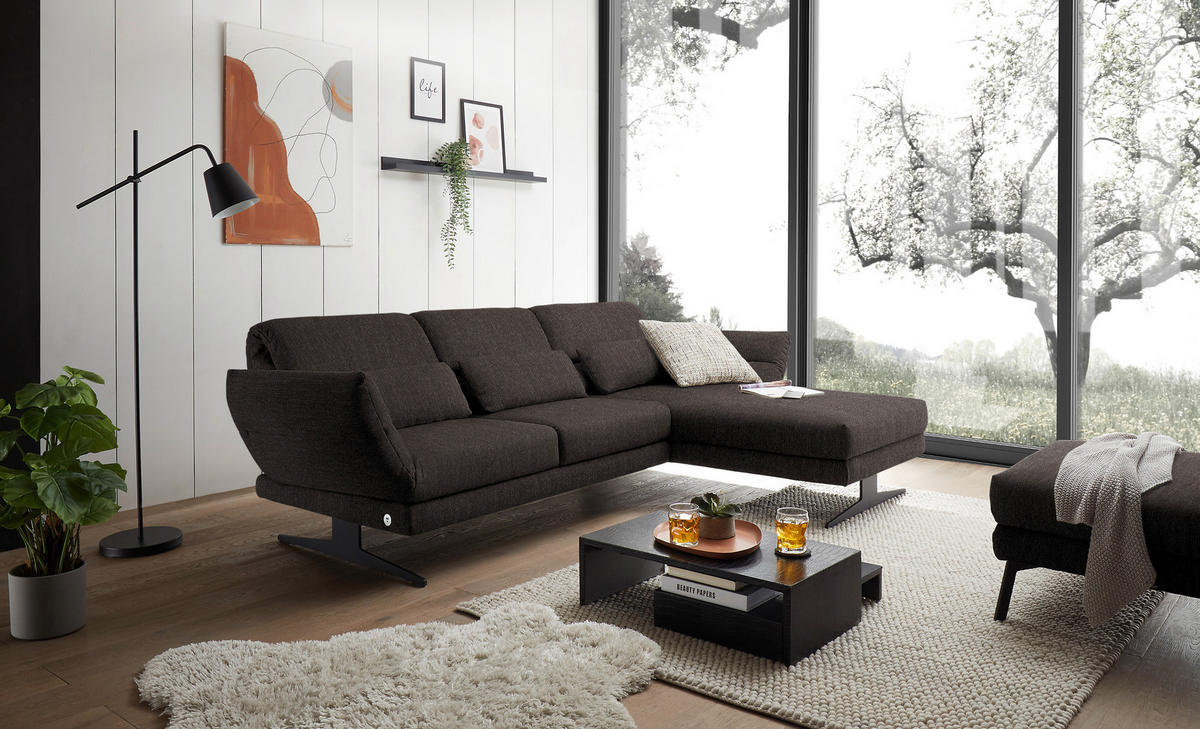 ECKSOFA in Flachgewebe Dunkelbraun  279-327/176-217 cm  - Dunkelbraun/Schwarz, Design, Textil/Metall (279-327/176-217cm) - Dieter Knoll