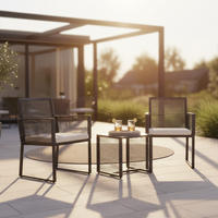 BALKONSET Schwarz 3-teilig  - Schwarz, MODERN, Glas/Kunststoff - Gardenson