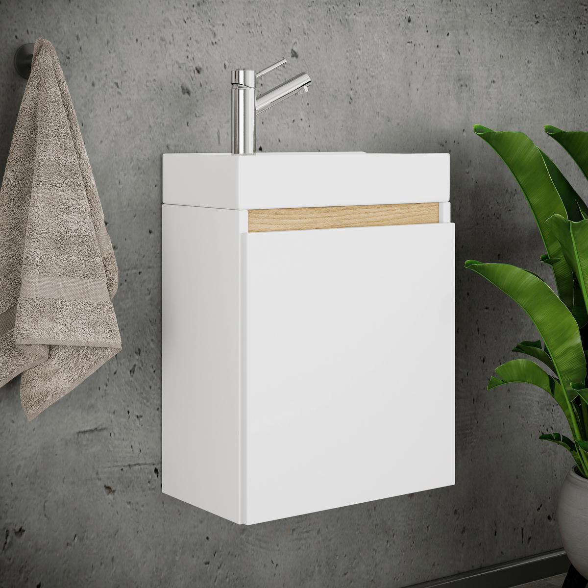 GÄSTEBAD 41 cm  - Honigeiche/Weiß, Trend, Keramik/Holzwerkstoff (41cm) - MID.YOU