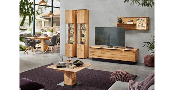 WOHNWAND  in Eichefarben  298/205,7/53,7 cm  - Eichefarben/Schwarz, Natur, Glas/Holz (298/205,7/53,7cm) - Valnatura