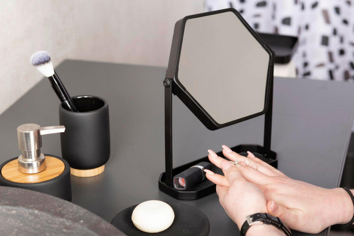 SCHMINKSPIEGEL  - Schwarz, Basics, Glas/Metall (19/23cm) - Sadena