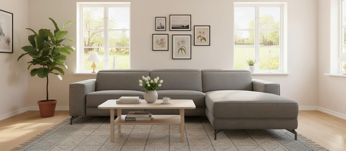 ECKSOFA Grau Webstoff  - Schwarz/Grau, Design, Textil/Metall (278/176cm) - Livetastic
