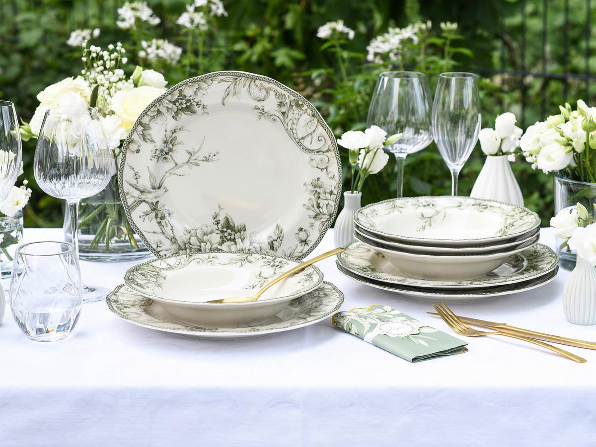 TAFELSERVICE Grün, Weiß Adelaide Grün 8-teilig  - Weiß/Grün, Basics, Keramik - Creatable