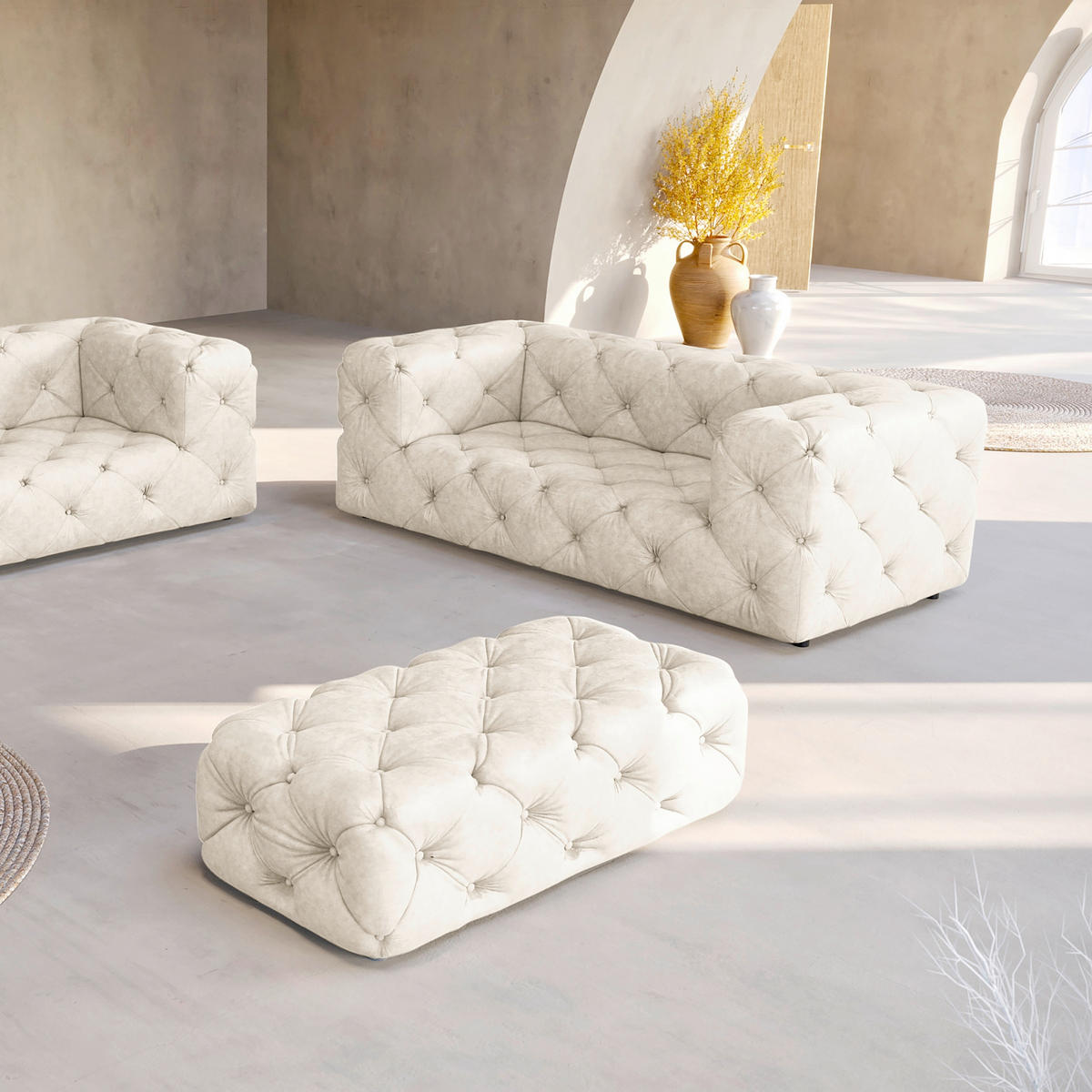 HOCKER Fresco Mikrofaser Creme  - Creme/Schwarz, Design, Kunststoff/Textil (130/39/65cm) - P & B