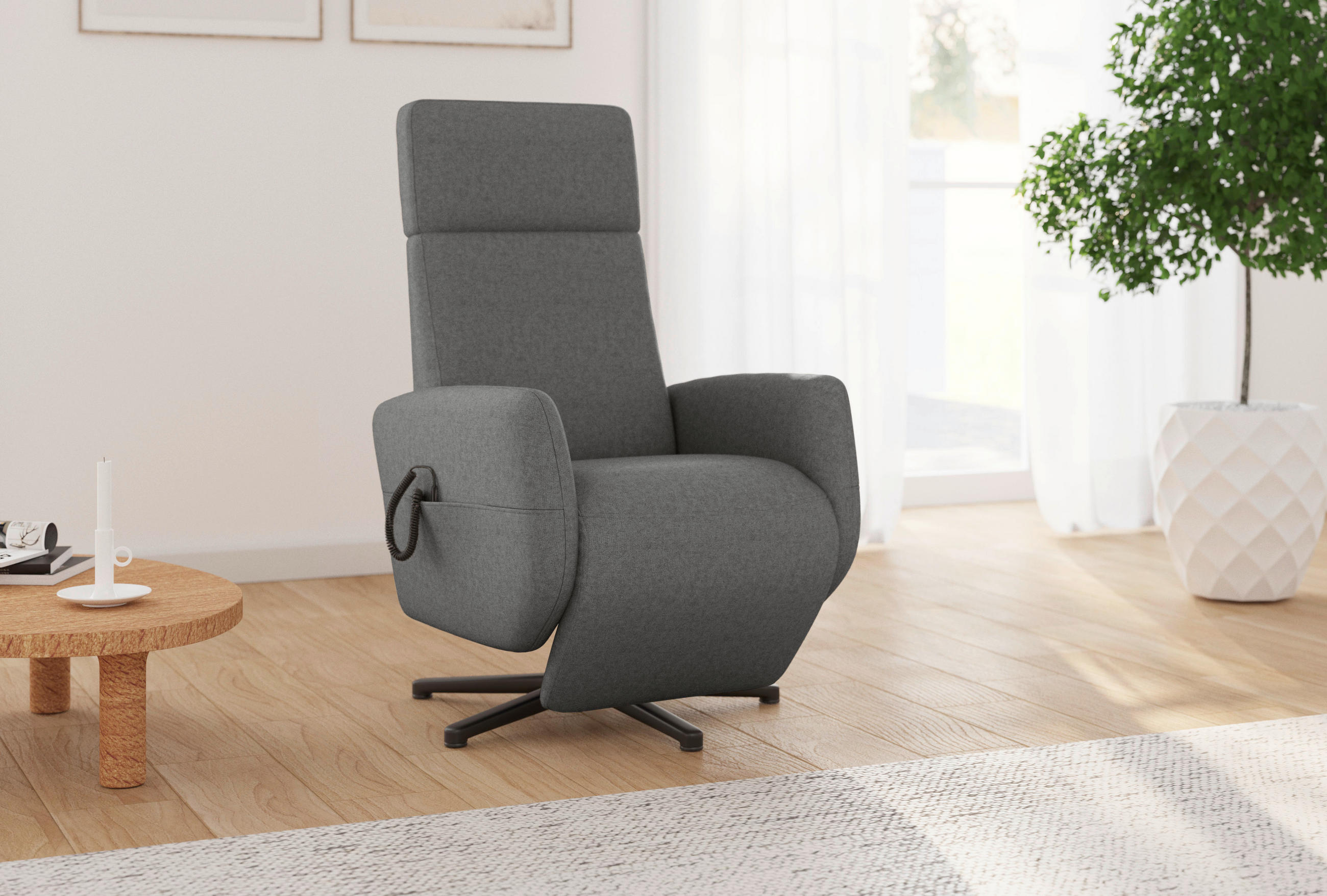 RELAXSESSEL ROCHELLE E Flachgewebe Aufstehhilfe    - Dunkelgrau/Schwarz, KONVENTIONELL, Textil/Metall (71/110/82cm) - Sit & More