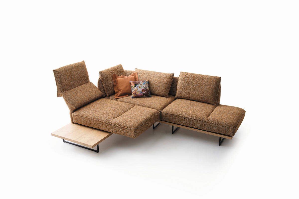 ECKSOFA Dunkelorange Chenille Rücken echt, Armteilverstellung, Relaxfunktion, Drehsitzfunktion  - Dunkelorange/Schwarz, Design, Holz/Textil (209/252cm) - Koinor