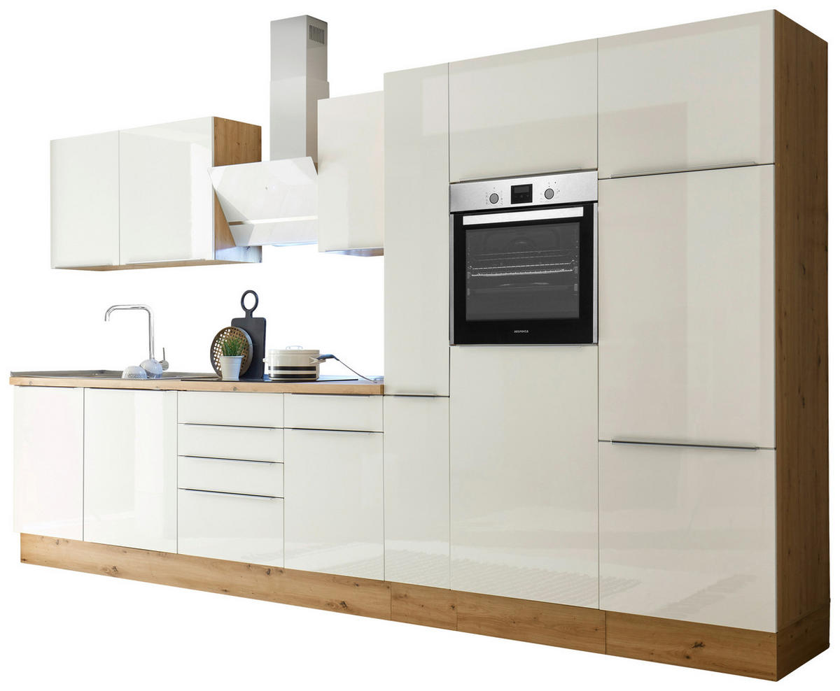 KÜCHENBLOCK 370 cm   in Eiche Artisan, Weiss Hochglanz  - Weiss Hochglanz/Alufarben, Lifestyle, Holzwerkstoff/Kunststoff (370cm) - Respekta