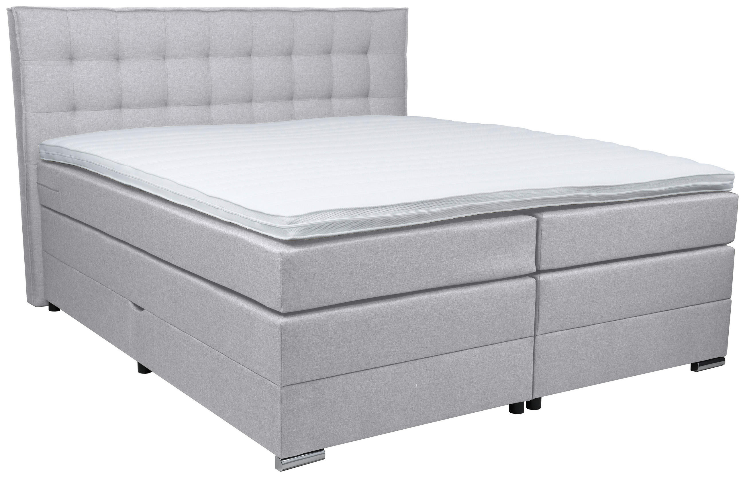 BOXSPRINGBETT 180/200 cm,  in Hellgrau, Bettkasten, Topper, Matratzen, H4 = sehr fest  - Chromfarben/Hellgrau, KONVENTIONELL, Kunststoff/Textil (180/200cm) - Boxxx