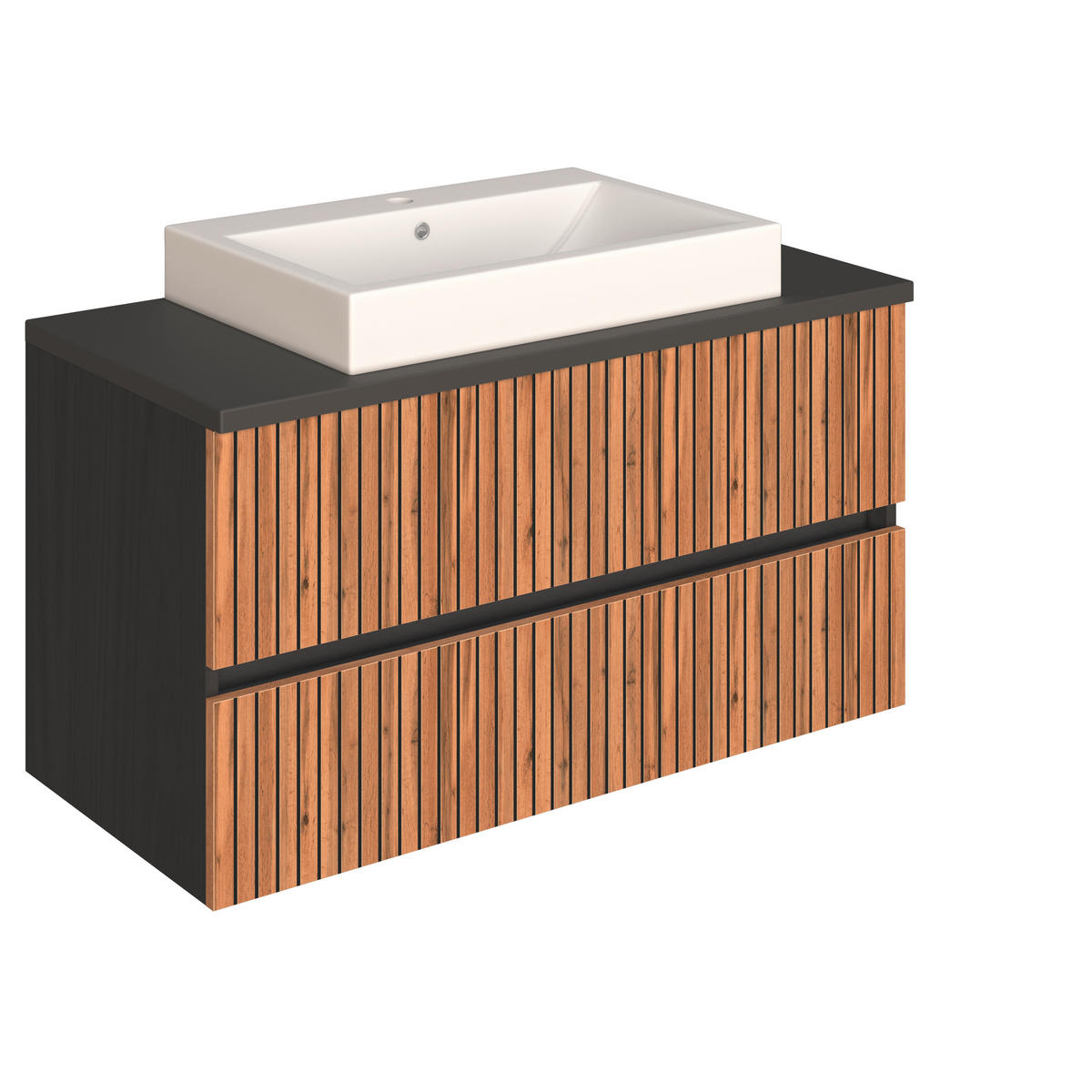 BADEZIMMER  in 130 cm  - Eiche Wotan/Graphitfarben, KONVENTIONELL, Glas/Keramik (130cm) - Xora
