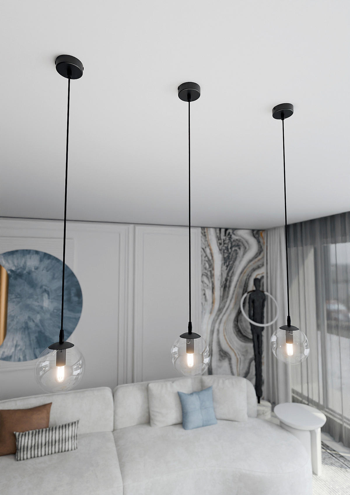 HÄNGELEUCHTE  12/8/100 cm    - Schwarz, KONVENTIONELL, Glas/Metall (12/8/100cm)