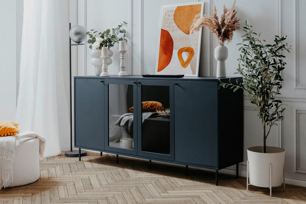 SIDEBOARD  in 180/90/40 cm  - Blau/Schwarz, Design, Glas/Holzwerkstoff (180/90/40cm) - MID.YOU